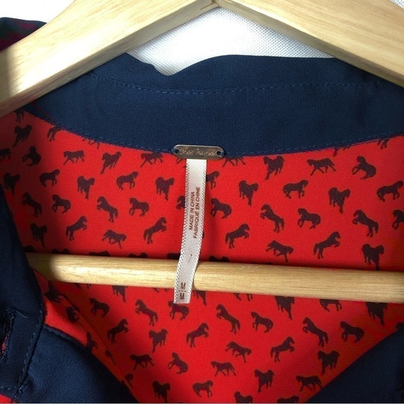 Free People Red & Blue Horse Print Long Sleeve Blouse M - Picture 5 of 6